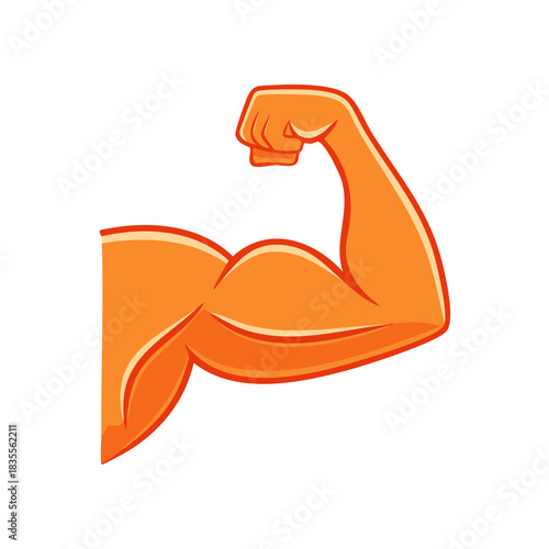 Strong muscular arm flexing bicep cartoon illustration vector icon of power and fitness