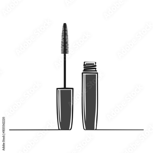 Mascara tube and wand in simple line art style