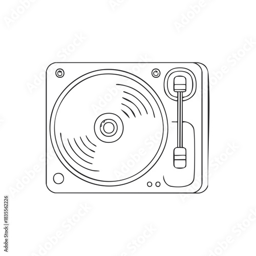 Line art illustration of a turntable, symbolizing music and DJ culture