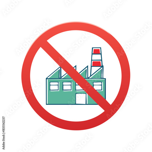 No Industrial Factory Pollution Symbol Green Production Warning Graphic Illustration