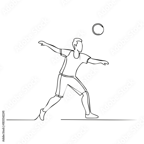 Continuous line drawing of a male volleyball player hitting the ball in a minimalist style