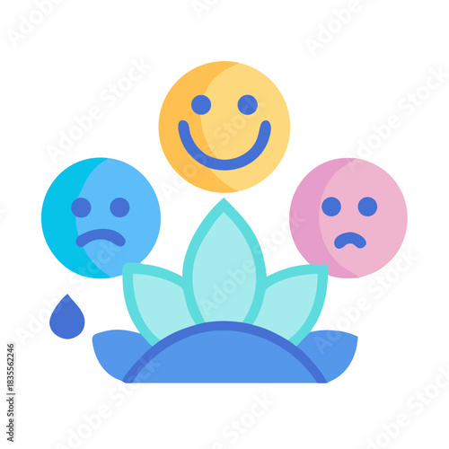 Mental health mood swings with happy sad and worried emoji flower illustration