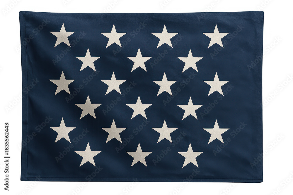 Fototapeta premium United states historical flag, dark blue canton with twenty stars representing the states, symbols of independence and unity