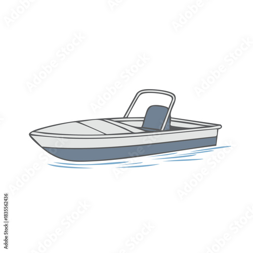 Simple Modern Motorboat Sailing on Calm Blue Water Vector Illustration