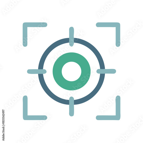 Minimalist target reticle graphic with green and blue tones on black backdrop