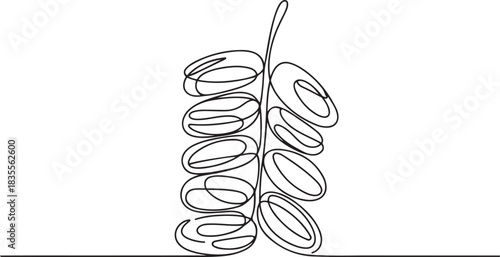 Continuous one line drawing stack healthy organic sweet fruit dates for orchard logo identity. Saudi Arabia fruitage concept for fruit garden icon. one line Icon drawing