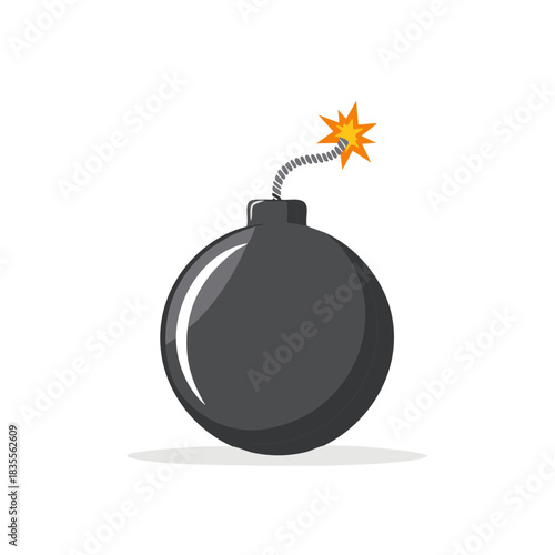 Cartoon bomb with lit fuse and sparking effect. Round black bomb illustration representing danger and urgency.