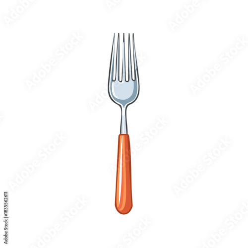 Shiny silver fork with an orange handle kitchen utensil illustration