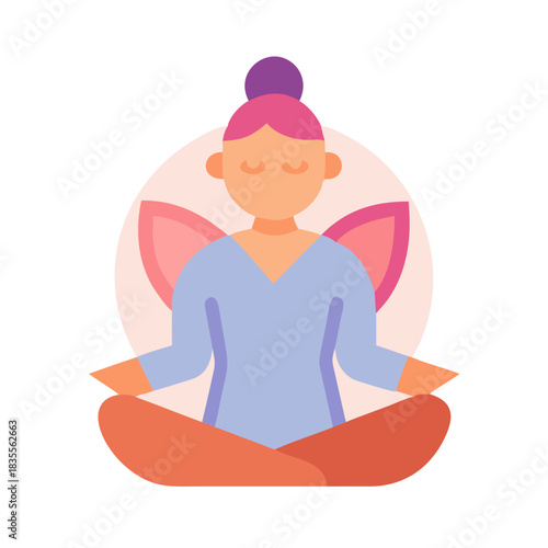 Flat vector illustration of a woman in lotus position for mindfulness practice