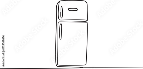 Fridge in one continuous line drawing. Closed refrigerator and freezer in simple linear style. Editable stroke. Doodle vector illustration. one line Icon drawing
