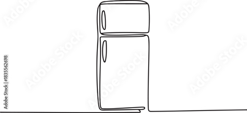 Fridge in one continuous line drawing. Closed refrigerator and freezer in simple linear style. Editable stroke. Doodle vector illustration. one line Icon drawing