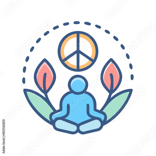 Peaceful Meditation with Peace Sign and Leaves Isolated on Black Background