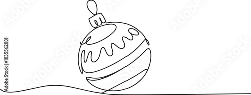 Continuous one line drawing of Christmas ball. Christmas ball isolated on white background. Vector illustration. one line Icon drawing