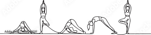 Continuous one line drawing group of women doing yoga. Aerobic sport girl exercise. Vector illuatration. one line Icon drawing