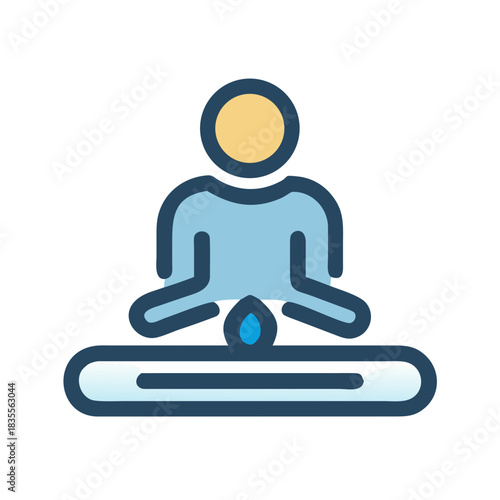 Stylized vector icon of a person meditating over a small flame