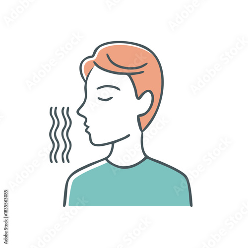 Minimalist side profile illustration of a person smelling a fragrance or taking a deep calming breath
