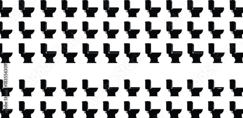 Minimalist, Seamless Pattern of Black Toilet Silhouettes, Flat Vector Icons Repeating for Restroom, Bathroom, WC Signage, Public Facility Background.