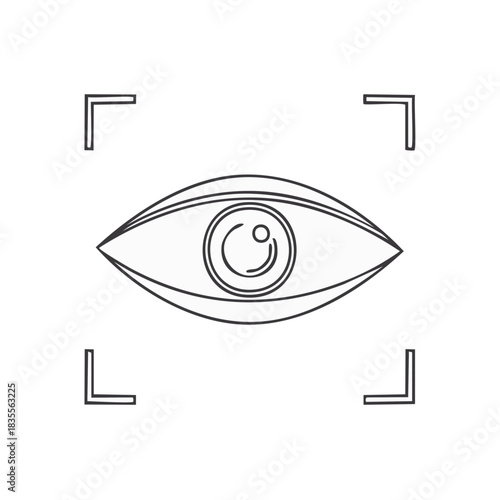Clean line art of a human eye with digital focus element for security observation and data scan