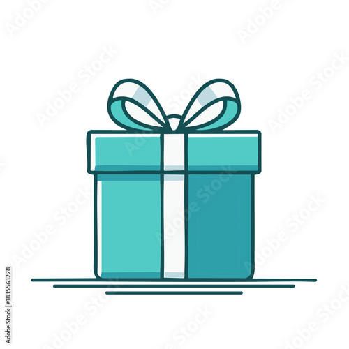 Illustrated gift box with a bow in a simple cartoon style for celebration design