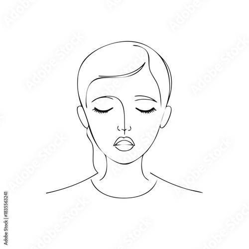 Elegant Woman Face Line Art With Closed Eyes Calm Expression
