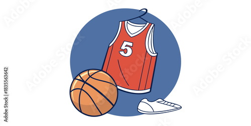 Get ready to play with this vibrant basketball gear illustration, perfect for sports enthusiasts, team spirit designs, and energetic youth projects