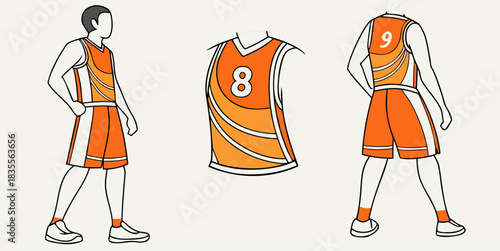 Dynamic orange basketball uniform design with number detail for team branding and sports apparel concepts, ideal for athletic wear and competitive play