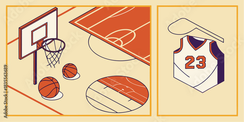 Capture the thrill with this basketball court illustration, perfect for sports promotions, team spirit graphics, and dynamic athletic designs in your next project