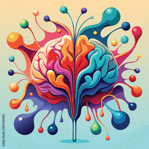 Colorful brain illustration representing creativity, thought, and mental processes. colorful
