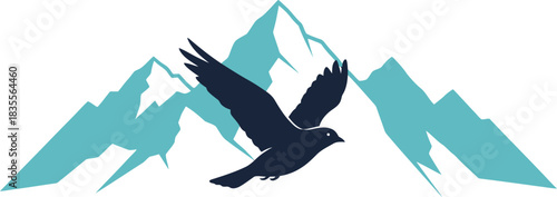 Majestic eagle soars over stylized turquoise mountains symbolizing freedom adventure and nature's grandeur isolated on white background