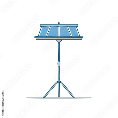 Simple cartoon illustration of a music stand with a blue musical score holder