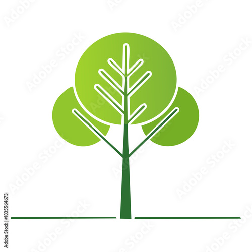 Stylized green tree with round canopy and minimalist branches against a white background