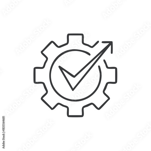 Gear with Checkmark and Upward Arrow Icon Represents Success and Efficiency