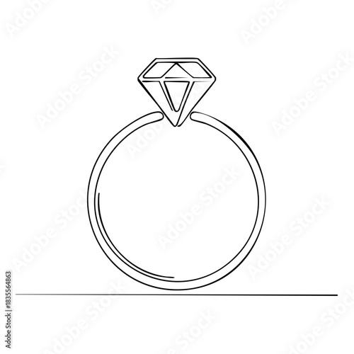 Elegant diamond engagement ring line drawing for wedding, jewelry concepts