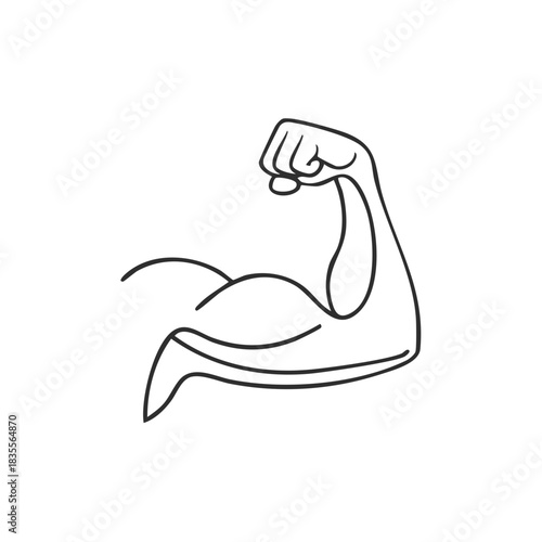 Flexed bicep arm with a clenched fist in a strong line art illustration depicting power and fitness