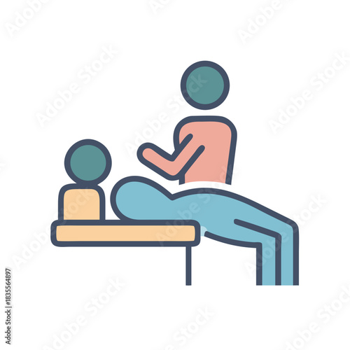 Professional massage therapy session depicted in a flat vector graphic illustration