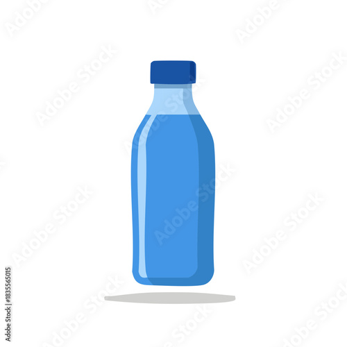 Clear blue liquid fills a simple plastic bottle with a dark blue cap