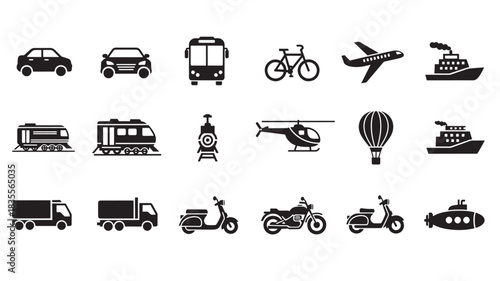 Transportation Icons Set with Various Vehicles