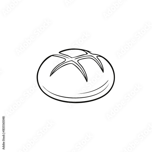 Artisanal Bread Contour Drawing Fresh Baked Loaf Round Crusty Breads Bakery Concept