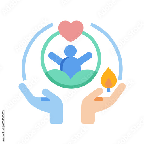 Icon depicting human well-being with care, love, support and safety symbolism