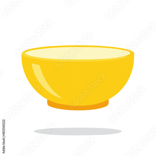 Yellow ceramic bowl with food inside isolated against white background