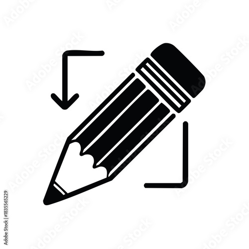 Pencil drawing tool icon with corner brackets and down arrow symbol