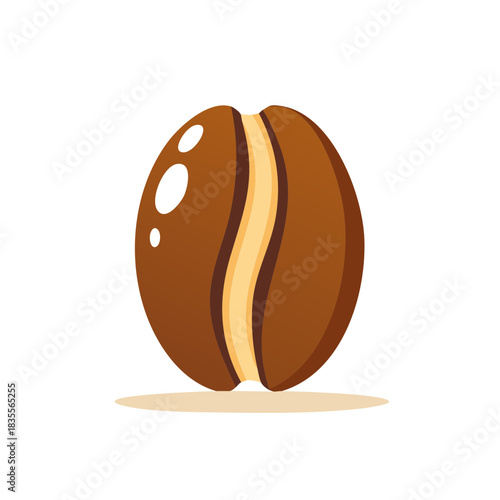 Single coffee bean illustration, brown seed with inner slit on white. Delicious caffeine drink ingredient for a creative design.