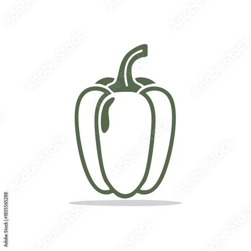 Simple green bell pepper line art icon with shadow vector illustration