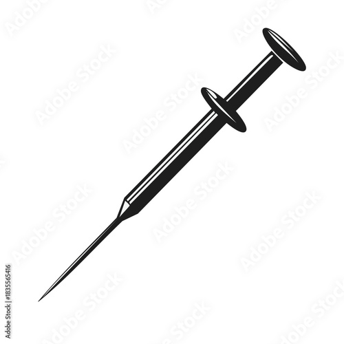 Medical Injection Syringe Icon - Sterile Needle for Vaccine or Medical Treatment in Black and White