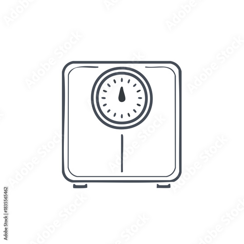 Hand drawn floor scale illustration for weight management isolated on white, promoting healthy habits with diet control