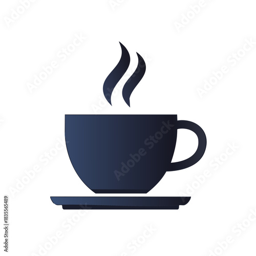 Elegant dark blue steaming coffee cup and saucer minimalist vector illustration graphic design
