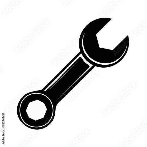 Two-ended wrench illustration, mechanic tool vector design element, spanner for repairing