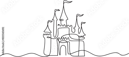 one continuous line drawing of castle.one line drawing of castle fantasy world story. single line vector illustration of castle icon. one line Icon drawing