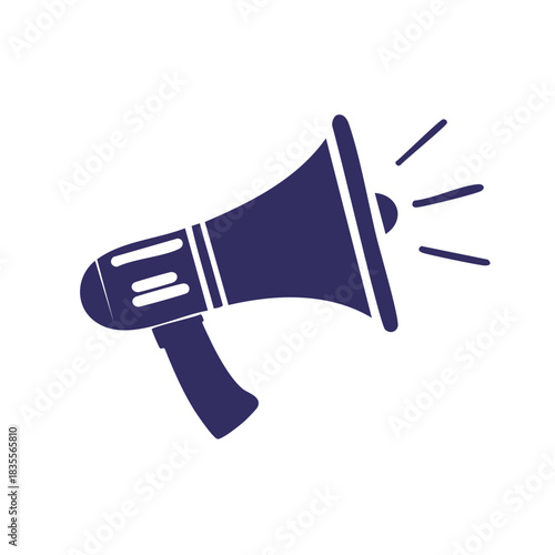 Vector megaphone for communication and broadcasting information with sound waves, promotional flat design on white