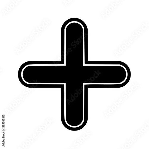 Clean black plus sign icon with rounded corners symbolizing addition, positive increase, and medical aid